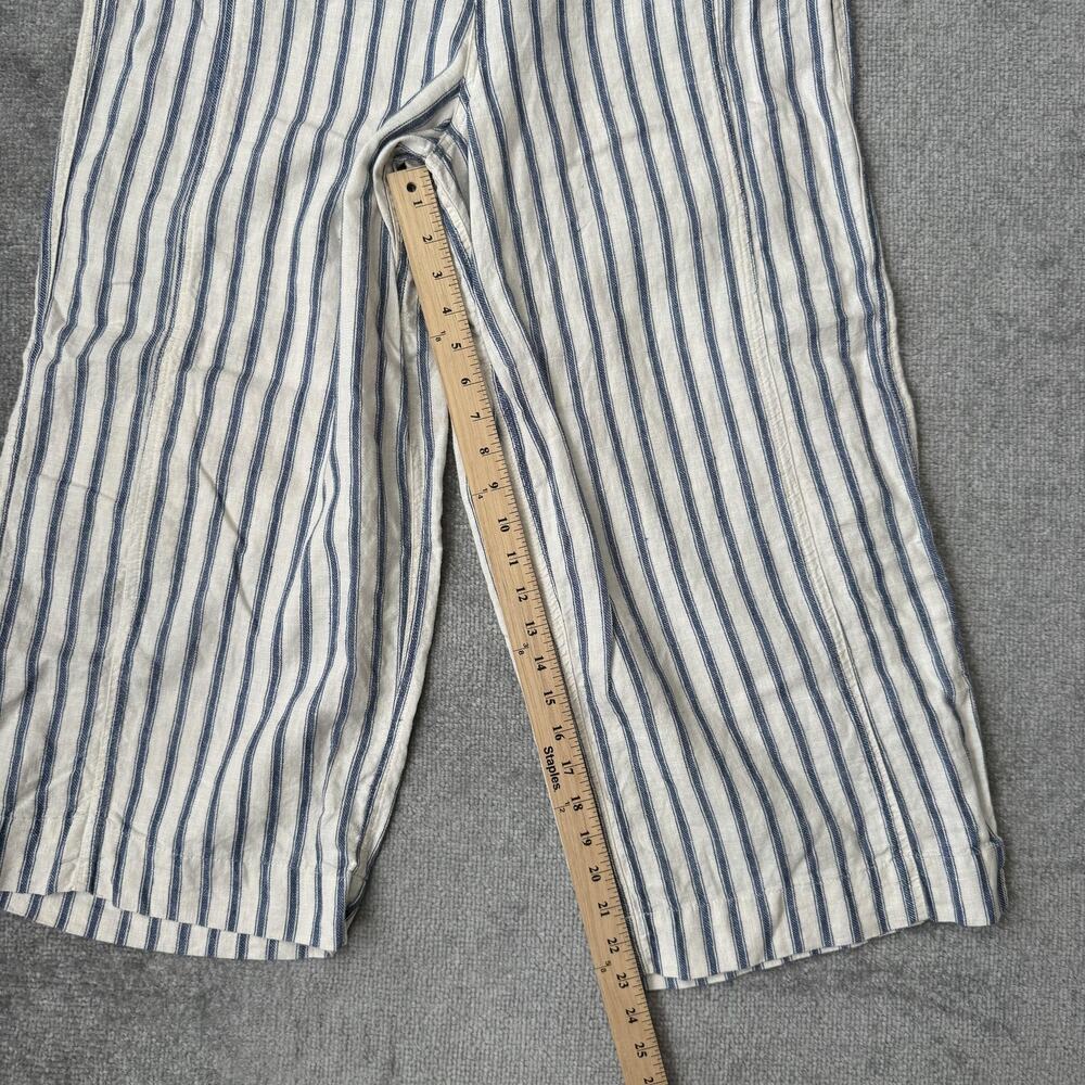 Tahari Pants Womens XL Blue Cream Stripe Linen Blend Wide Leg Cropped High Rise - Picture 8 of 11